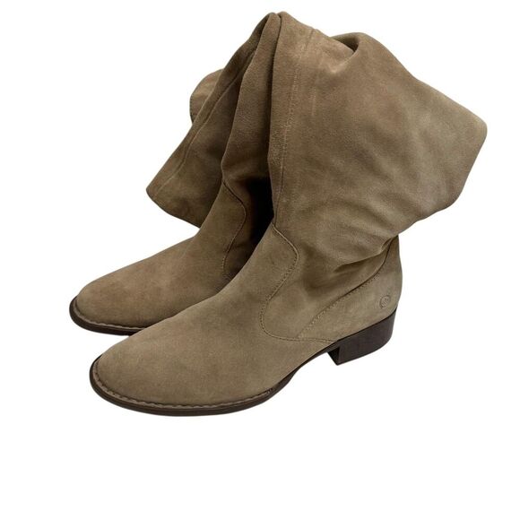 Born Boots Womens Size 9.5 Taupe Suede Slouch Knee High Zip Plaid Lined F30617 - Picture 3 of 9